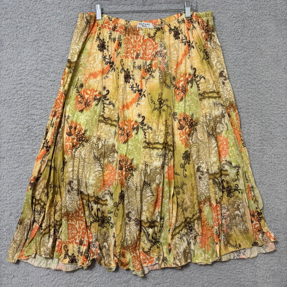 Floral Midi Skirt Plus Size 3X Boho Elastic Waist Flowy Pull On A-Line